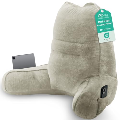 Image of Sasttie Reading Pillow for Bed, Back Pillow for Sitting Up, Linen | 21 inch Backrest Support Cushion for Couch, Sofa, and Floor, Dorm Essentials, OEKO-TEX, Adjustable Down Alternative Fill