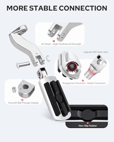 Image of Benlari Rear Passenger Foot Pegs, A3 Steel Passenger Mini Footboard Fit For Harley Davidson Touring Road King Street Glide Road Glide Electra Glide Ultra Classic 1993-2025 (Chrome)