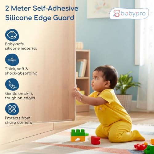 Image of BabyPro 2-Meter Silicone Edge Protector Strip for Baby Proofing, Soft Cushion & Durable Safety Guard for Sharp Furniture Edges & Corners, Peel & Stick Child Safety Bumper for Table, Bed & Desk