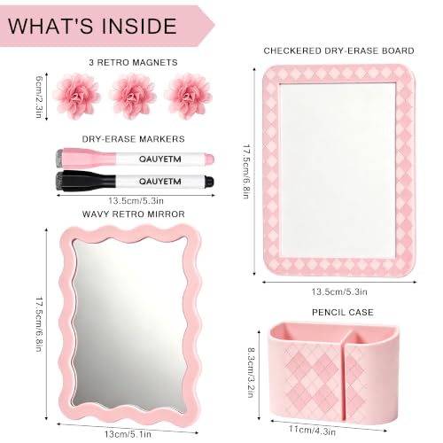 Image of 8 PCS Pink Locker Accessories Kit for Girls with Magnetic Mirror Whiteboard Pen Holder Flower Magnets Cute Aesthetic Locker Decoration Set for School Dorm Office Organization
