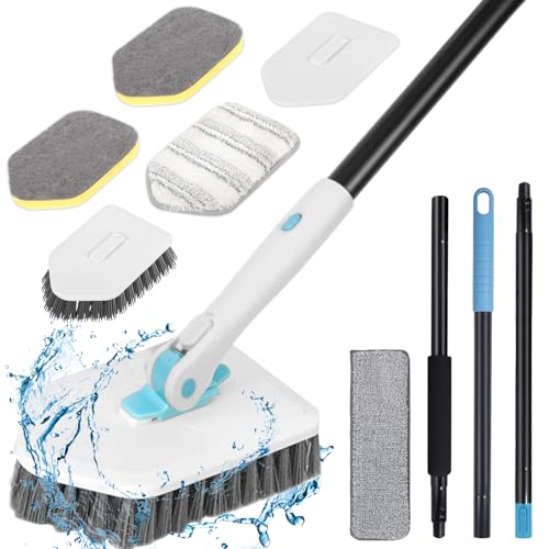 Vautvis Cepillo De Limpieza Hogar para Ducha 4 En 1,Cepillo Limpieza Ducha con Mango Telescópico, Palo Extensible Limpieza, Mopas De Limpieza Suelos para Ducha, Cocina, Baño, Bañera, Suelo