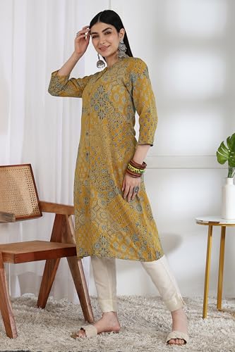 Image of MIRCHI FASHION Pure Cotton Kurti for Women | A-Line Kantha Work Printed Kurta for Woman | Ethnic Wear for Office & Daily Use (Single Piece)