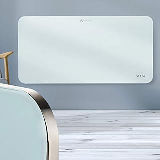NETTA Electric Panel Heater 1000W - Slimline Glass Heater, Wall Mounted Electric Heater or Free Standing - With Thermostat, 2 Heat Settings, Eco Friendly Mode  White