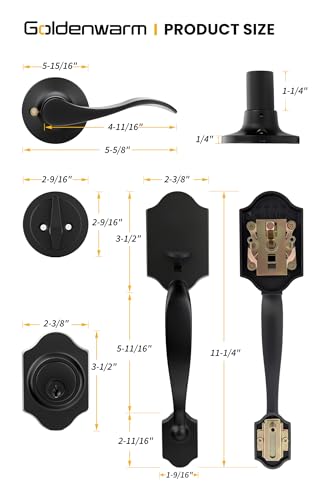 Image of Goldenwarm Front Door Lock Set, Door Handle Exterior, Front Door Handle Set, Black Front Door Handle and Deadbolt Set, Exterior Door Lock Set
