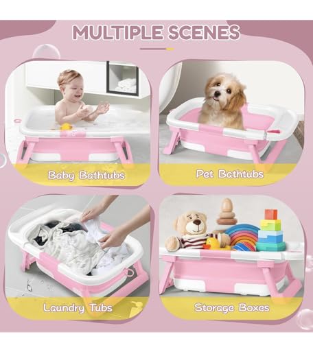Image of Premium Foldable & Collapsible Baby Bathtub,Bath Tub with Soft Cushion, Bathtub for Newborn to Toddler 0-36 Months,Portable Travel Baby Tub with No-Slip Feet,Baby Shower Gifts Pink (Baby Bath Pink)
