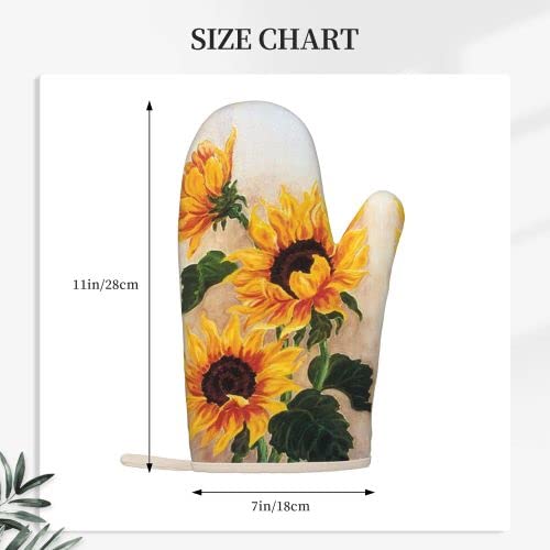 Earthish Sunflowers Oven Mitts Heat Resistant Oven Gloves Pot Holders With Quilted Liner Soft Cotton Lining Non-Slip Kitchen Oven Gloves For Bbq Baking Cooking Grilling #TOP2