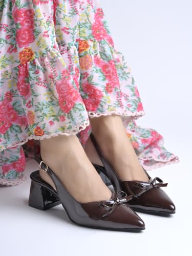 Image of Shoetopia Women's Block Heels Pointed Toe Slip-On Sandals | Elegant Dress Heels for Party, Wedding & Evening