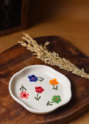 Image of WEAVING HOMES Floral Blossom Handmade Dessert Plate, Size: 11 cm Microwave & Dishwahsher Safe (Set of 1)