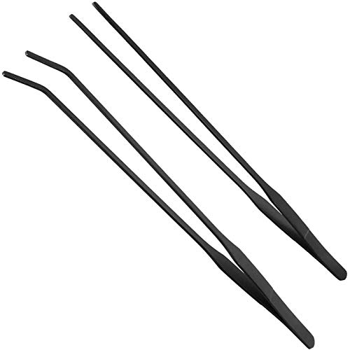 FRUTA 15inch Black Straight and Curved Aquarium Tweezers Set Feeding Tools for Reptiles Lizards Bearded Dragon Gecko Snake Bird Aquatic Plants