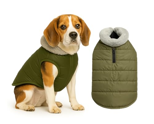Image of The Pets Company Dog Winter Coat Jacket, Windproof, Waterproof, Light Weight, Washable, Ultra Warm Thick Fleece Lined Dog Vest for Cold Weather Protection, (Military Green, Medium - 20 Inch)