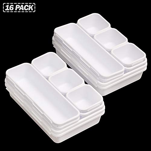 Set of 16 Interlocking Desk Drawer Organizer Tray Dividers Plastic