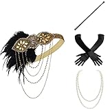 BABEYOND 1920s Flapper Accessories Gatsby Costume Accessories Set 20s Flapper Headband Pearl Necklace Gloves Plastic Holder