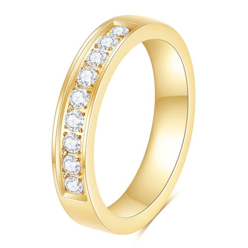 VanSabrina 2mm 5mm Tainless Steel Cubic Zirconia Wedding Band Rings For Women,Gold/Silver Plated Stackable No Tarnish Fashion Rings Size 4-10 (5mm-Gold, 7)