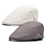 Qossi 2 Pack Men's Cotton Flat Cap Ivy Gatsby Newsboy Hunting Driving Hat