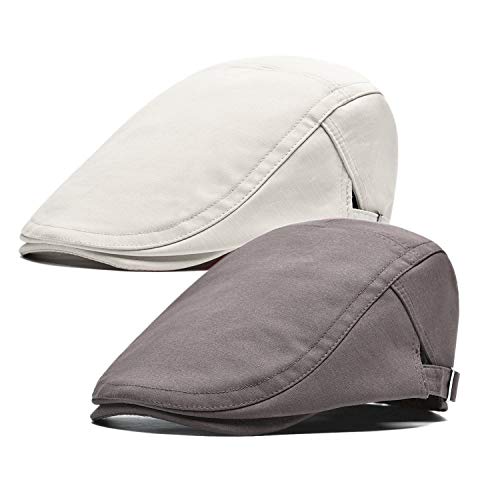 Qossi 2 Pack Men's Cotton Flat Cap Ivy Gatsby Newsboy Hunting Driving Hat