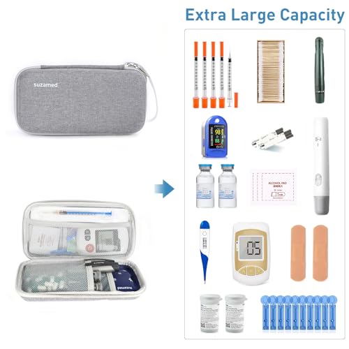 Image of Insulin Cooler Travel Case, 2x150g Ice Pack TSA Approved, Grey | EVA Insulation Travel Medicine Kit for 1-5 Pens & Diabetic Supplies, Diabetes Care, Portable Handle for Daily Use & Trip