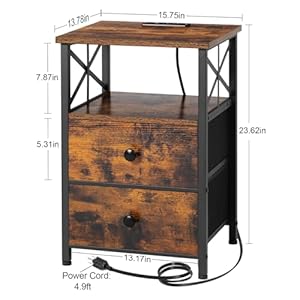 AMHANCIBLE Night Stand Set 2, Nightstand with Charging Station, End Tables Living Room with USB Ports and Outlets, Bedside Tables with Fabric Drawers for Bedroom, Rustic Brown HET05XBR AMHANCIBLE Night Stand Set 2 Nightstand with Charging Station End Tables Living Room with USB Ports and Outlets Bedside Tables with Fabric Drawers for Bedroom Rustic Brown HET05XBR
