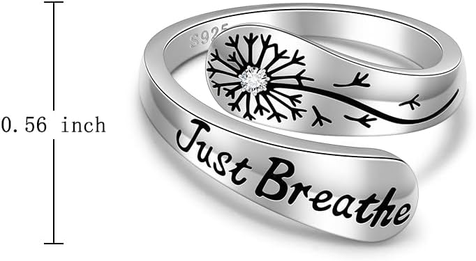 Just Breathe Rings for Women Hope Ring Adjustable Spoon Sterling Silver Dandelion Inspirational Encouragement Mothers Day Gifts - Image 7