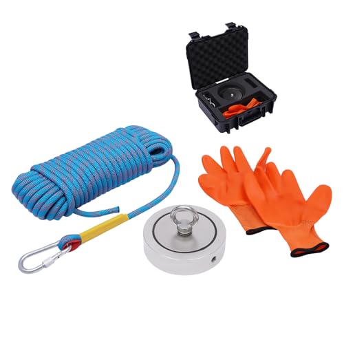 4000 LB Magnet Fishing Set with Case, Double Sided Fishing Magnet (Extra Strong), Includes Case, 66 Feet of Heavy Duty Rope, Gloves, Hooks, and Durable Orange Rubber Protective Sleeve