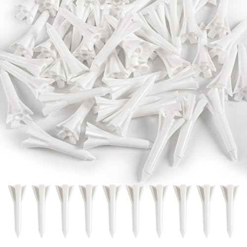 Amy Sport Golf Tees Plastic Unbreakable 1 1/2 Inch Value 120 Pack, Stable Short Tees with Side Spin Design for Less Friction & Par 3 Holes, Easy to Find for Driving Range (White)