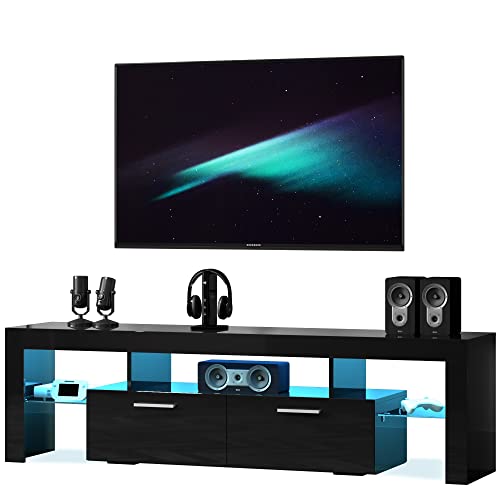 Entrintou Black Modern Led Tv Stand For 55/60/65 Inch Tvs With Led Lights, Entertainment Center With Open Shelves And Large Storage, Universal Tv Table Media Console For Living Room Bedroom #TOP8