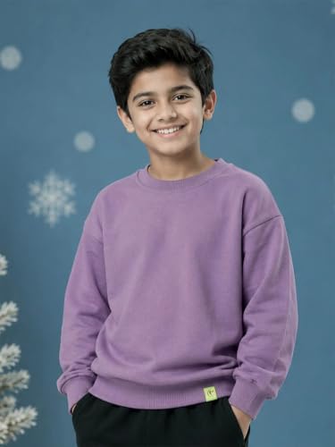 Image of KiddoPanti Boys Solid Round Neck Full Sleeve Fleece Sweatshirt | 60% Cotton 40% Polyester | Soft Warm Winter Pullover | Ribbed Cuffs & Hem | Casual Winter Sweatshirt for Kids