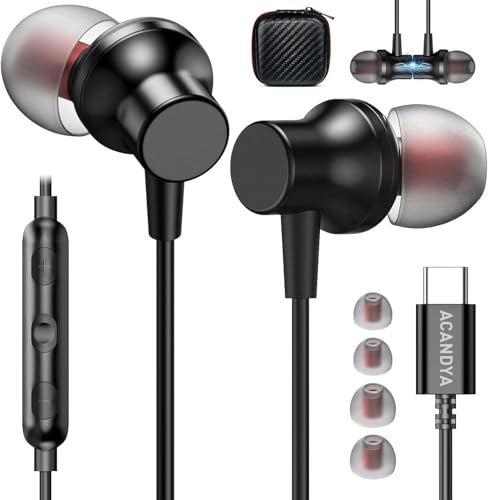 USB C Earbuds USB Type-C Headphones for iPad 10th Generation MacBook Air iPhone 16 15 Galaxy Tab A9 Plus S25 Wired Earphones with Microphone Volume Control Noise Isolating HiFi Stereo Headset Black