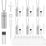 Tandefio 10 Sets Anointing Oil Bottles Necklace Bulk Catholic Holy Water Bottles Necklace with Empty Glass Vial Eyedropper Cross Pendant for Baptism Party Favors Christian First Communion Gifts