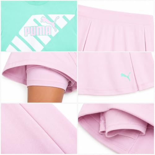 Image of PUMA Girls Athletic Skort Set - 2 Piece Workout Set Active Skirt with Shorts & Short Sleeve T-Shirt Girls Athletic Outfit
