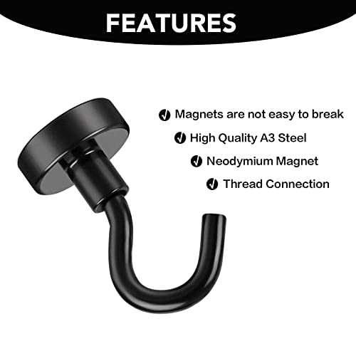 E BAVITE Black Magnetic Hooks, 30LB Strong Neodymium Magnet Hook for Cruise, Grill, Towel, Indoor Hanging, Kitchen, Workplace, Office and Garage - 6 Pack - Thumbnail 7
