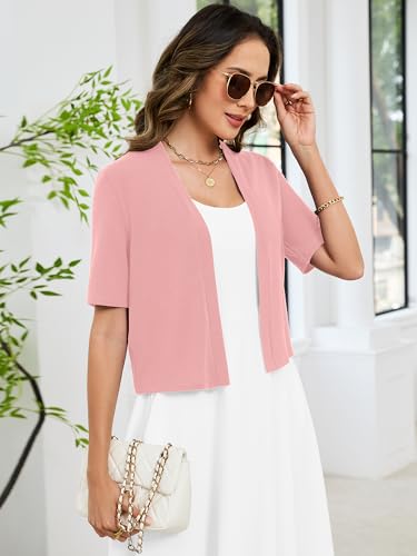 Image of Heymoments Women's Thin Shrugs Short Sleeve Lightweight Cropped Tops Open Front Knitted Cardigan for Dress Summer Bolero