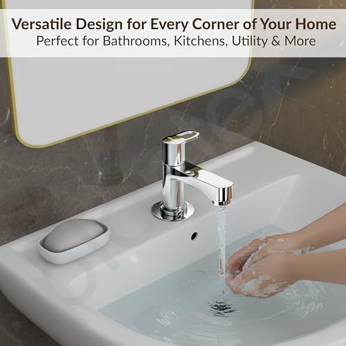 Image of Plantex Pillar Cock Water Tap /Pure Brass Pillar Cock for Wash Basin with Teflon Tape /Single Lever Tabletop Basin Tap - (Flip, Chrome)