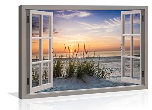 Visario 120 x 80 cm Bild auf Leinwand Fensterblick Düne deutsche Marke und...