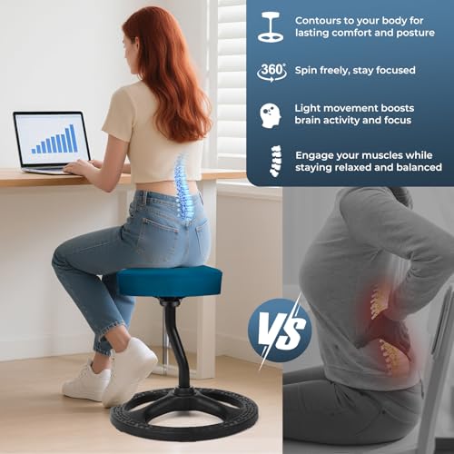 Image of Fitness Seat, ADHD Chair Stool, Stability, Balance, Yoga, Ergonomic Health Stool with Non-Slip Base and Washable Seat Cover - Black (Blue, 19″)
