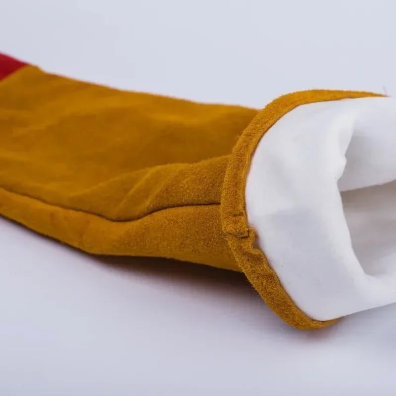 Skórzane rękawice spawalnicze z długimi rękawami, żaroodporne rękawice do ogniska i grilla, rękawice odporne na przebicie dla Gard(Yellow 60cm)