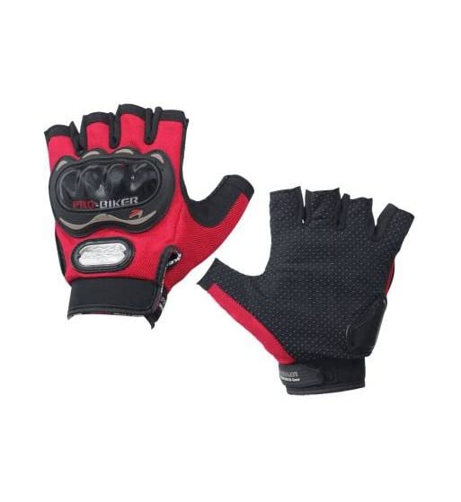 Image of Leosportz Riding Gloves for Men Bike Riders - Special Tactical Gloves with Rubber Knuckle Punch | Non-Slip Half Finger with Firm Padding Motorcycle Gloves (XL, Red)