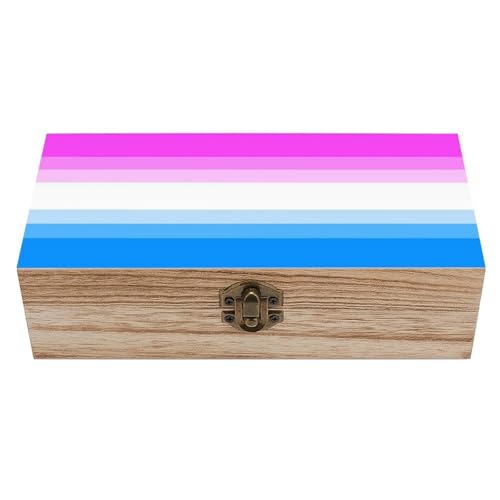 WAFICAC Caja de madera con tapa abatible, diseño de bandera del orgullo LGBT, arcoíris, gay y lesbiana. Ideal para guardar joyas, manualidades, recuerdos y fotos.