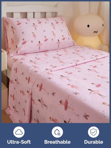 Image of Kids Twin Size Ballerina Bed Sheets - 3 Piece Kids Ballerina Sheet Set - Ballet Dance Bedding - Ultra-Soft, Cute & Cozy - Breathable & Machine Washable - Pink Bed Set for Boys, Girls, Teens & Toddlers