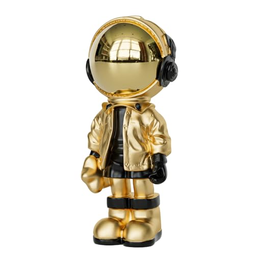 Figura Decorativa Pequeña Astronauta Resina Oro y Negro miniatura 6