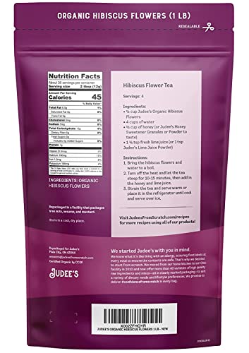Judee's Organic Hibiscus Flowers 1 Lb - Non-Gmo - Gluten-Free And Keto-Friendly - Add To Tea And Beverages - Great For Decorating Baked Goods And Dishes #TOP1