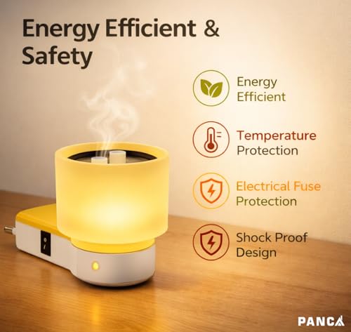 Image of PANCA Electric Kapoor Dani with Night Lamp | Camphor Diffuser & Aroma Oil Burner for Home | Fragrance Lamp for Living Room, Puja & Bedroom | Incense Holder & Home Aroma Diffuser