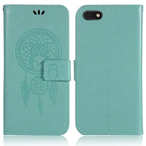 Sidande Case For Huawei Y5 2018/Y5 Prime 2018/Honor 7S Wallet Case With Card Holder, [Wrist Strap] Owl Premium Pu Leather Flip Phone Case Cover For Huawei Y5 2018 (Green) #TOP4