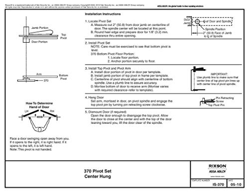 Rixson (Assa Abloy) Center Hung Pivot Hinges, Model 370, Interior Or Exterior Doors Up To 3' 8"X 8' 6" (500 Lbs.), Color: Satin Chrome (626) #TOP4