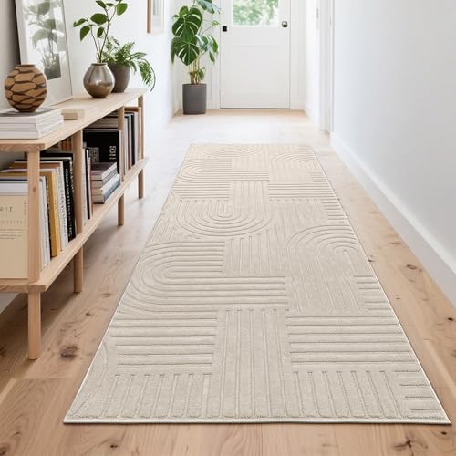 Enyhom Läufer Flur, Beige Küchenläufer rutschfest 80x240cm Waschbarer Teppichläufer Modern Flurteppich für Eingang Schlafzimmer Wohnzimmer
