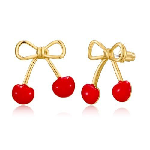 TOVABA Damen Ohrringe Kirsch Gold Ohrstecker mit Emaille-Kirschen – Allergiefrei, Farbtreu, Modischer Schmuck als Geschenk für Frauen