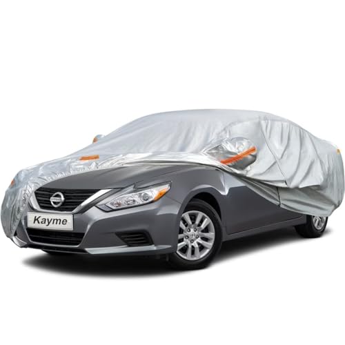 Kayme Sedan Car Cover Fit for Nissan Altima (2003-2025) Automobiles All Weather Waterproof, Outdoor Cover Sun Rain Protection, with Lock and Zipper Door.Silver Silver Custom Fit Nissan Altim
