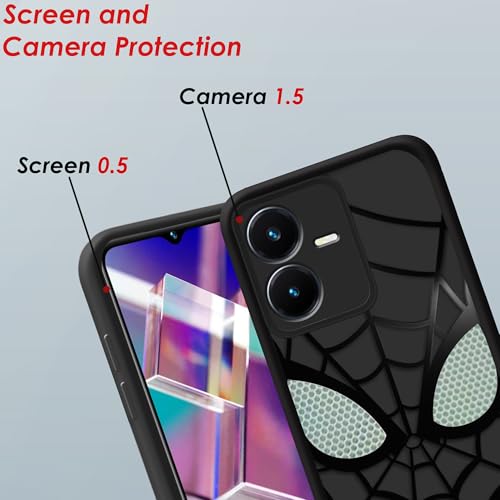 Image of Stylish Spider Back Case Cover Compatible for Vivo Y22 4G / Y22S 4G | Spidey Face Mask Case | Soft Silicone | Camera & Full Body Protection | Shock Proof | (Black)