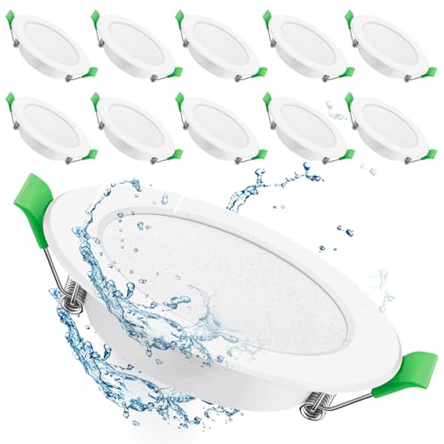 LED Downlights Ultra Slim 5W LED Recessed Ceiling Lights, Cool White 6000K, Ø 75-80mm Cutout, IP44 Round Spotlights for Bathroom Kitchen Living Room, 10 Pack