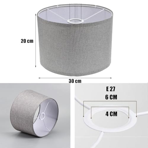bangminda Cylindrical Fabric Light Shade for Ceiling Lamp Replacement Lamp Shade E27 Linen Shade for Table Lamp Floor Lamp Pendant Lamp 30x30x20cm (Grey) - Image 6