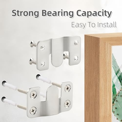 Image of 12 PCS Flush Wall Mount Picture Hanger Hook - Z Clip Interlocking Bracket Photo Frame Hanger Hardware Heavy Duty Stainless Steel 4 Hole Picture Mount Hanging Buckle (6 Pairs)